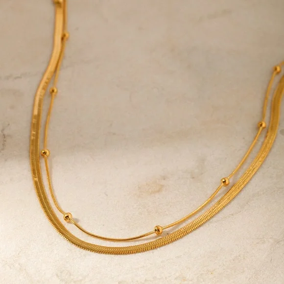 Gold Double Layered Necklace*Layering Necklace*Waterproof and Sweatproof - Picture 8 of 8